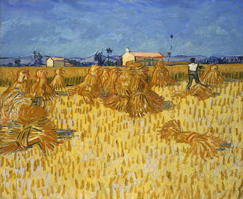 Wheat field with sheaves, painting by Vincent van Gogh